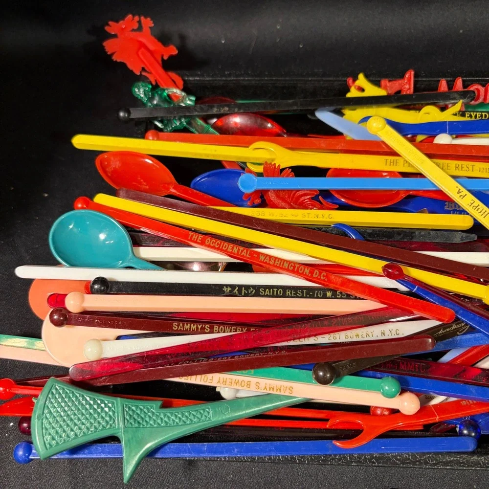 Vintage Plastic Swizzle Sticks Cocktail Stirrers Lot 14 Advertising Mid Century